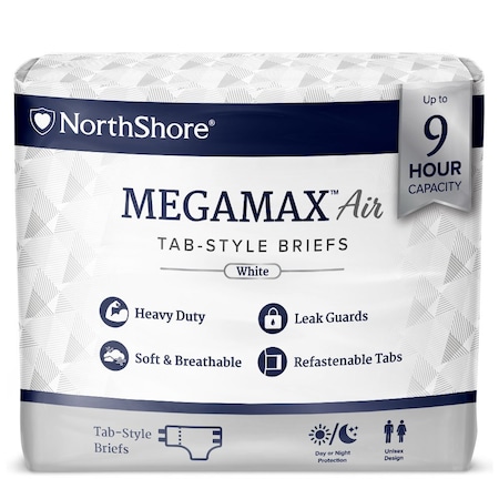 Northshore MEGAMAX AIR TabStyle Briefs, White, 2XLarge, 6076, Pack, 10PK 1658